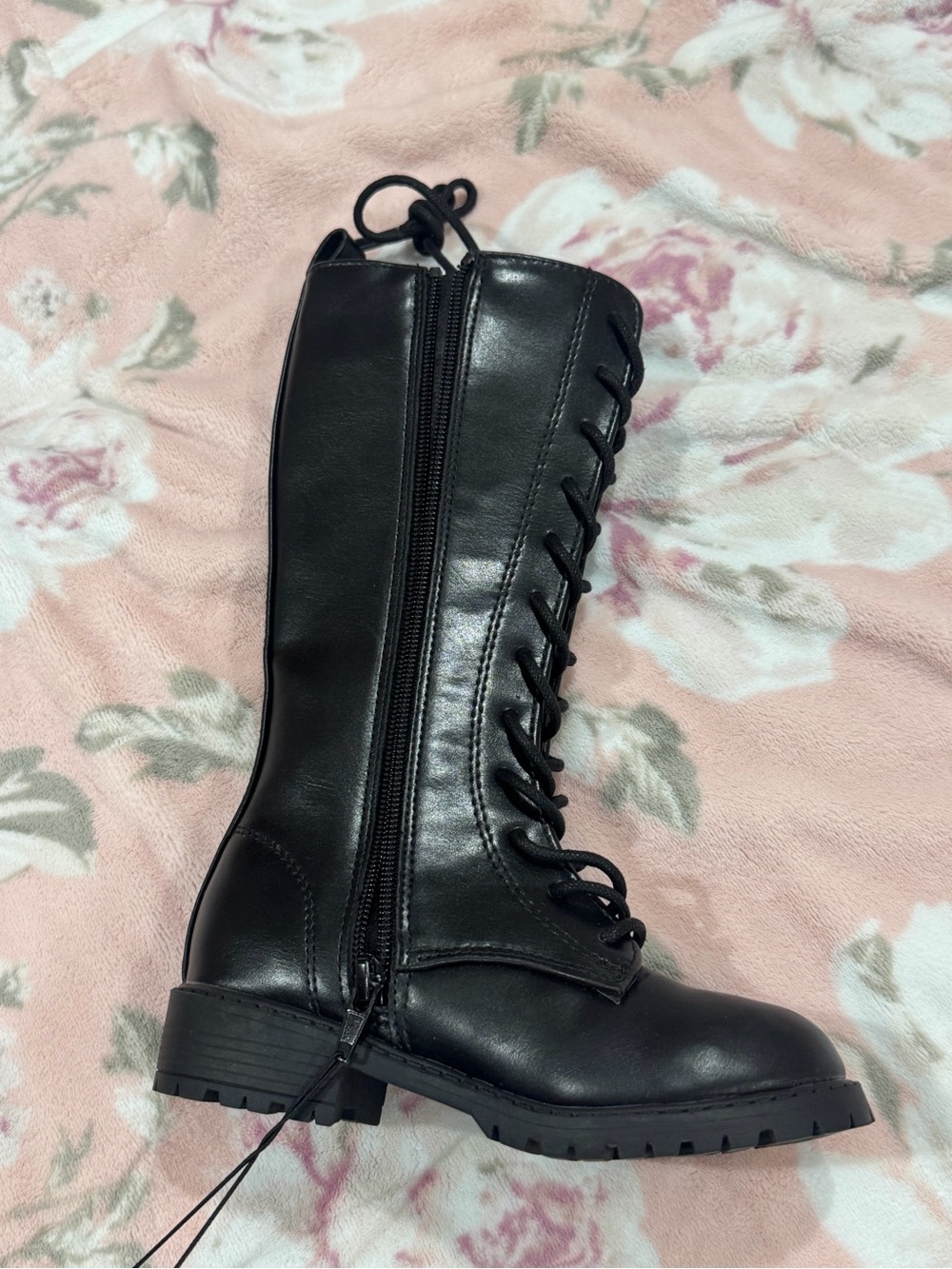 Steve Madden Black Lace-Up Combat Knee Boot with Side Zip